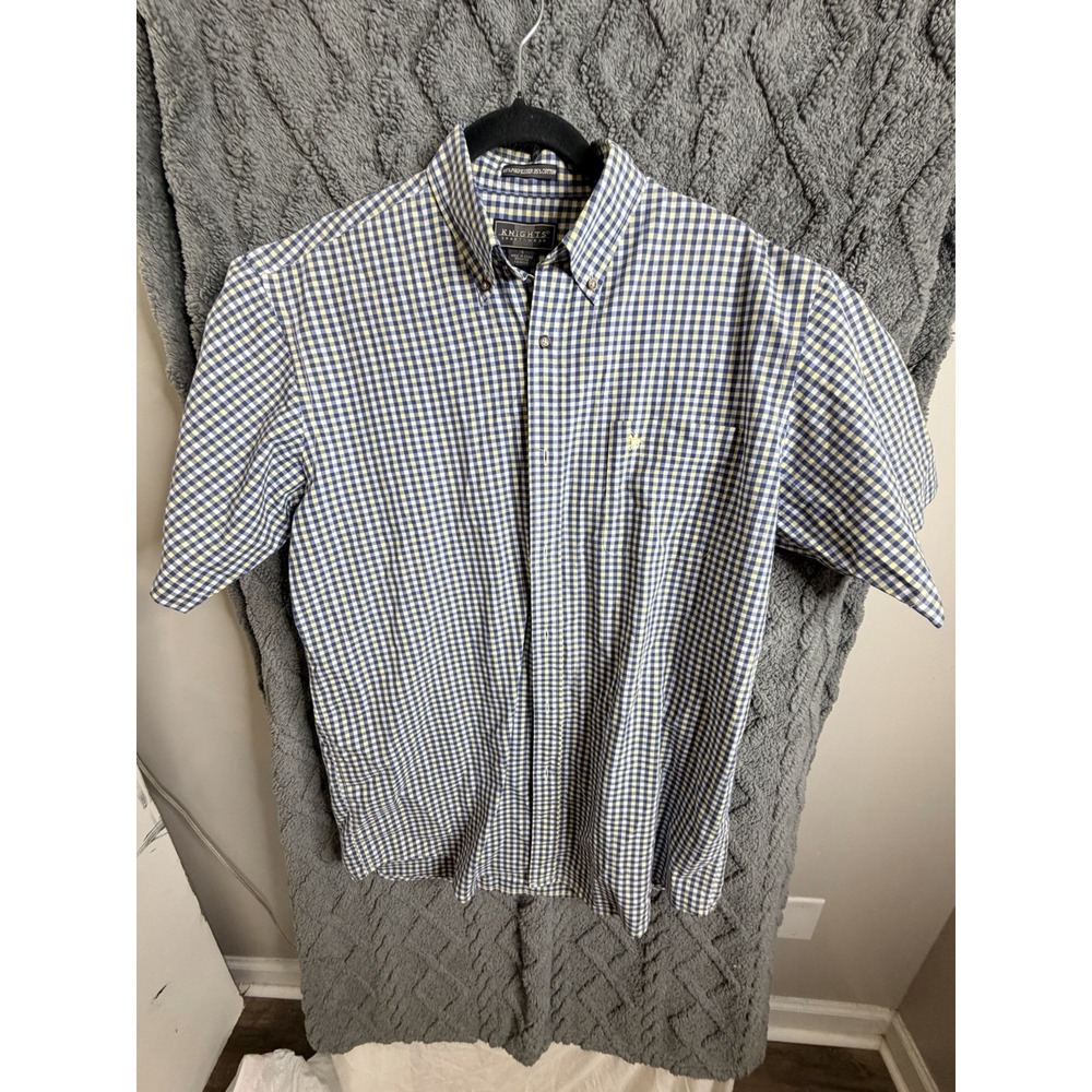 Knights Sportswear Men's S Blue Plaid Short Sleeve Button Casual Shirt